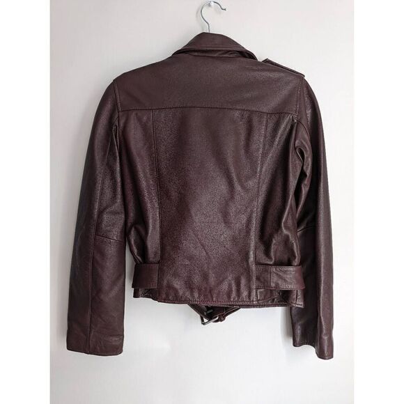 All Saints Balfern Leather Biker Jacket In Deep Berry Size 2 NEW - Picture 2 of 13
